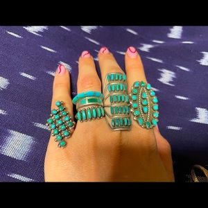 Zuni Sterling Turquoise sz ~3 Snake Eye Pinky Ring